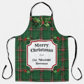 Aangepast Restaurant Christmas Green Plaid Schort (Voorkant)