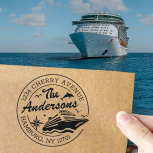Aangepast retouradres met cruiseschip 	rubberstempel