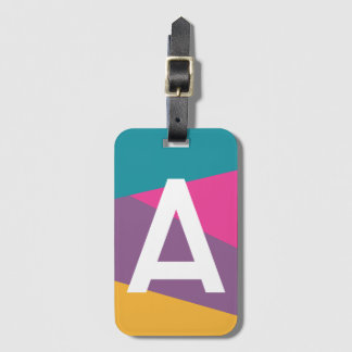 Aangepast Retro Kleurenblok Monogram Bagagelabel
