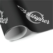 Aangepast Retro Monogram Zwart en Wit Cadeaupapier (Rol Hoek)