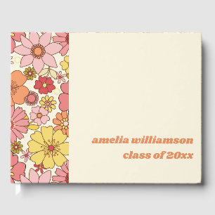 Aangepast Retro Roze Geel Bloemstuk Afstudeerfeest Gastenboek
