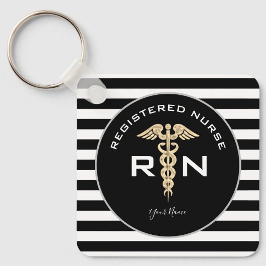 Aangepast RN Nurse Modern Black Gold Sleutelhanger (Voorkant)