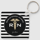 Aangepast RN Nurse Modern Black Gold Sleutelhanger (Achterkant)