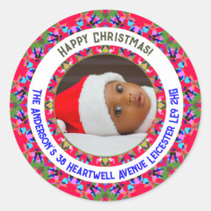 Aangepast Rode Kerst Foto Retouradres Ronde Sticker