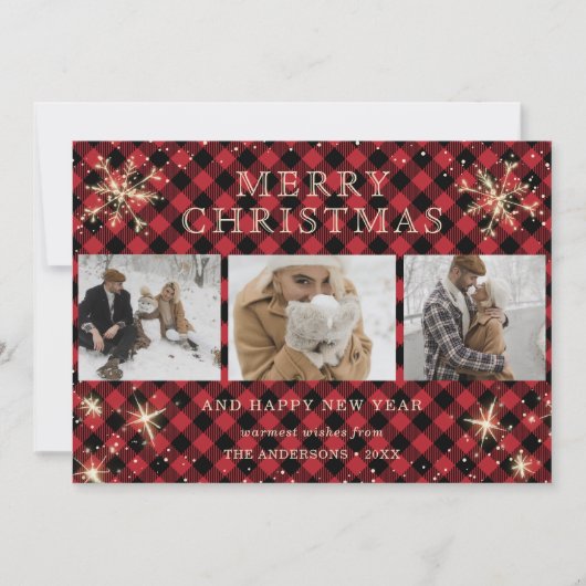 Aangepast rood buffel foto 3 feestdagenkaart (Voorkant)