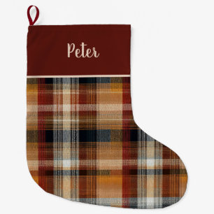 Aangepast rood en bruin geruit Gingham patroon Grote Kerstsok