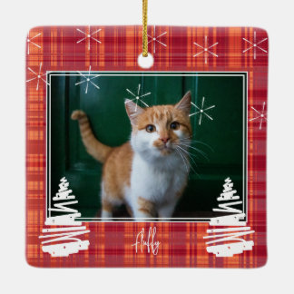 Aangepast rood geplakt kerstfeest foto's en foto's keramisch ornament