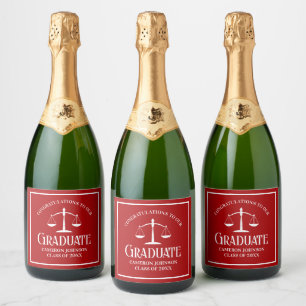 Aangepast rood-wit afstudeerfeestje voor rechtenst sparkling wijnetiket