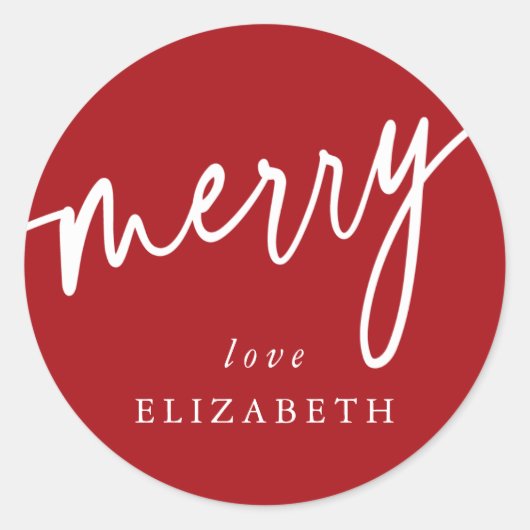 Aangepast rood + wit 'Merry' kerst/feestdag Ronde Sticker (Voorkant)