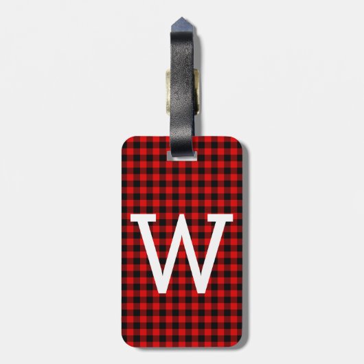 Aangepast rood zwart buffel Lumberjack Patroon Bagagelabel (Achterkant verticaal)