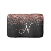 Aangepast Roos Gold Glitter Black Sparkle Monogram Badmat (Voorkant)
