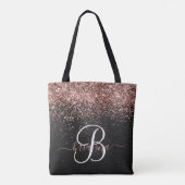 Aangepast Roos Gold Glitter Black Sparkle Monogram Draagtas (Achterkant)