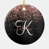 Aangepast Roos Gold Glitter Black Sparkle Monogram Keramisch Ornament (Achterkant)
