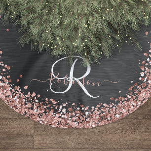 Aangepast Roos Gold Glitter Black Sparkle Monogram Kerstboom Rok