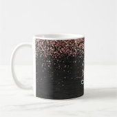 Aangepast Roos Gold Glitter Black Sparkle Monogram Koffiemok (Links)