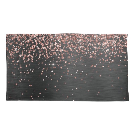 Aangepast Roos Gold Glitter Black Sparkle Monogram Kussensloop (Achterkant)