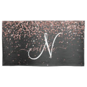 Aangepast Roos Gold Glitter Black Sparkle Monogram Kussensloop (Voorkant)