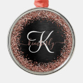Aangepast Roos Gold Glitter Black Sparkle Monogram Metalen Ornament (Voorkant)