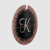 Aangepast Roos Gold Glitter Black Sparkle Monogram Ornament (voorkant)