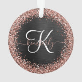 Aangepast Roos Gold Glitter Black Sparkle Monogram Ornament (achterkant)
