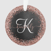 Aangepast Roos Gold Glitter Black Sparkle Monogram Ornament (voorkant)