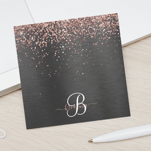Aangepast Roos Gold Glitter Black Sparkle Monogram Post-it® Notes