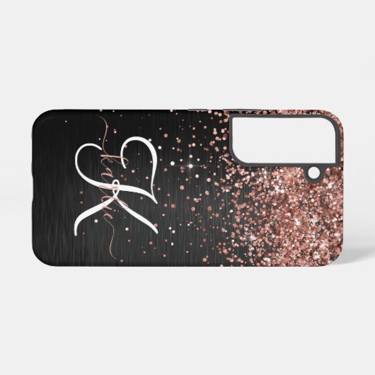 Aangepast Roos Gold Glitter Black Sparkle Monogram Samsung Galaxy Hoesje (Achterkant horizontaal)