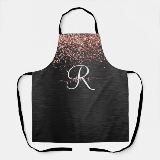 Aangepast Roos Gold Glitter Black Sparkle Monogram Schort (Voorkant)