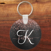 Aangepast Roos Gold Glitter Black Sparkle Monogram Sleutelhanger (Voorkant)