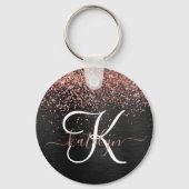 Aangepast Roos Gold Glitter Black Sparkle Monogram Sleutelhanger (Achterkant)