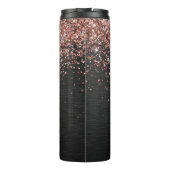 Aangepast Roos Gold Glitter Black Sparkle Monogram Thermosbeker (Achterkant)