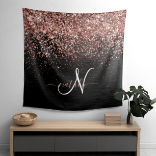 Aangepast Roos Gold Glitter Black Sparkle Monogram Wandkleed