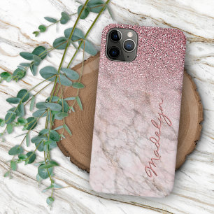 Aangepast Roos Gold Glitter Blush Pink Marble Patt iPhone 11 Pro Max Hoesje