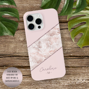 Aangepast Roos Gold Glitter Blush Pink Marble Patt iPhone 15 Pro Max Hoesje
