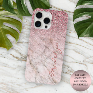 Aangepast Roos Gold Glitter Blush Pink Marble Patt iPhone 15 Pro Max Hoesje