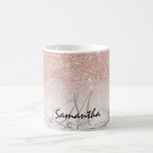 Aangepast roos roze glitter ombre witte marmer koffiemok