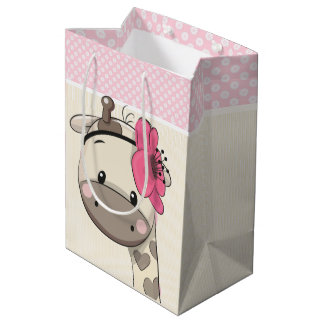 Aangepast roze babymeisje Giraffe Middelgrote Gift Medium Cadeauzakje
