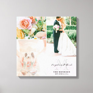 Aangepast roze Damask Monogram Weddenfoto Collage Canvas Afdruk