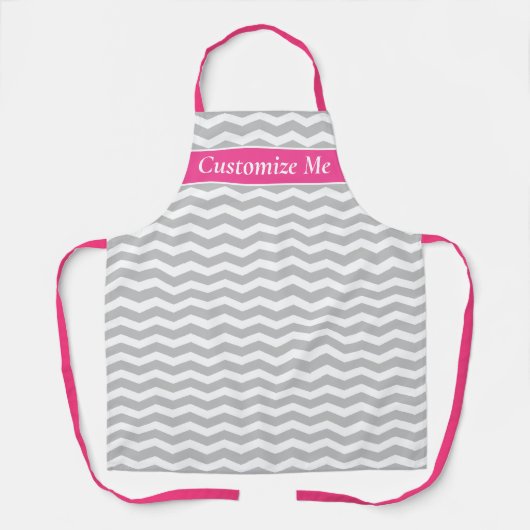 Aangepast roze en grijs chevron-patroon keukenplat schort (Voorkant)