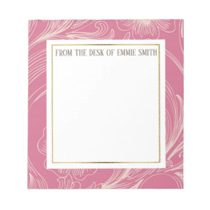 Aangepast roze Floral White en Gold Notitieblok