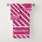 Aangepast roze glitter en witscript moderne artsy bad handdoek (Insitu)