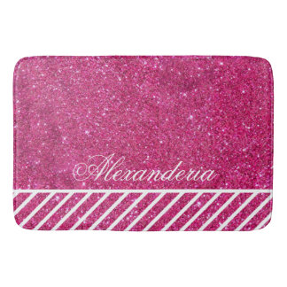 Aangepast roze glitter en witte strepen Moderne ar Badmat