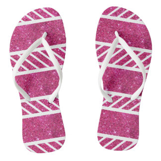 Aangepast roze glitter en witte strepen Moderne ar Teenslippers