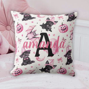 Aangepast Roze Halloween Motief Met Zwarte Honden Kussen