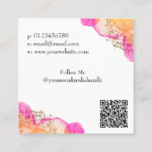 Aangepast roze inktpatroon Eenvoudige moderne QR-c Vierkante Visitekaartje (Achterkant)
