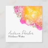 Aangepast roze inktpatroon Eenvoudige moderne QR-c Vierkante Visitekaartje (Voorkant)