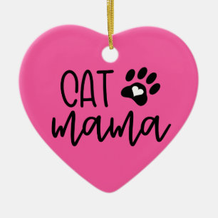 Aangepast roze kat mam kat mam — hart gevormd keramisch ornament