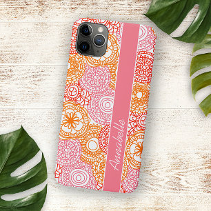 Aangepast Roze Koraal Rood Oranje Bloemmotief Kuns iPhone 11 Pro Max Hoesje