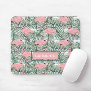 Aangepast roze lamingoenen Groene palmpatroon Muismat