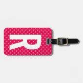 Aangepast roze monogram polka stippen reizen bagag bagagelabel (Voorkant horizontaal)